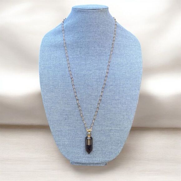 NWT New Aviva Stanoff Smoky Brown Quartz Crystal Bottle Pendant Necklace - Picture 2 of 8